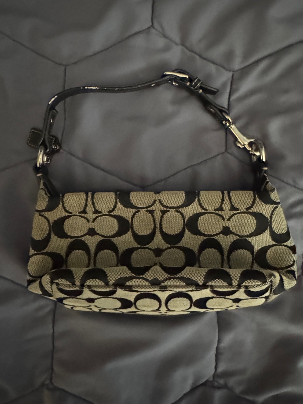 Coach Khaki and Black Signature Jacquard Shoulder Bag